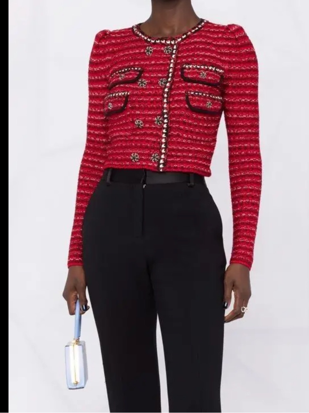 SELF-PORTRAIT Cropped Cardigan Size M Red wool-cotton blend mélange